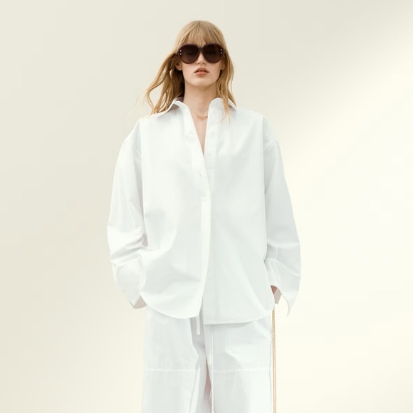 NWT H&M STUDIO COLLECTION STITCHING DETAIL POPLIN SHIRT - Picture 3 of 7